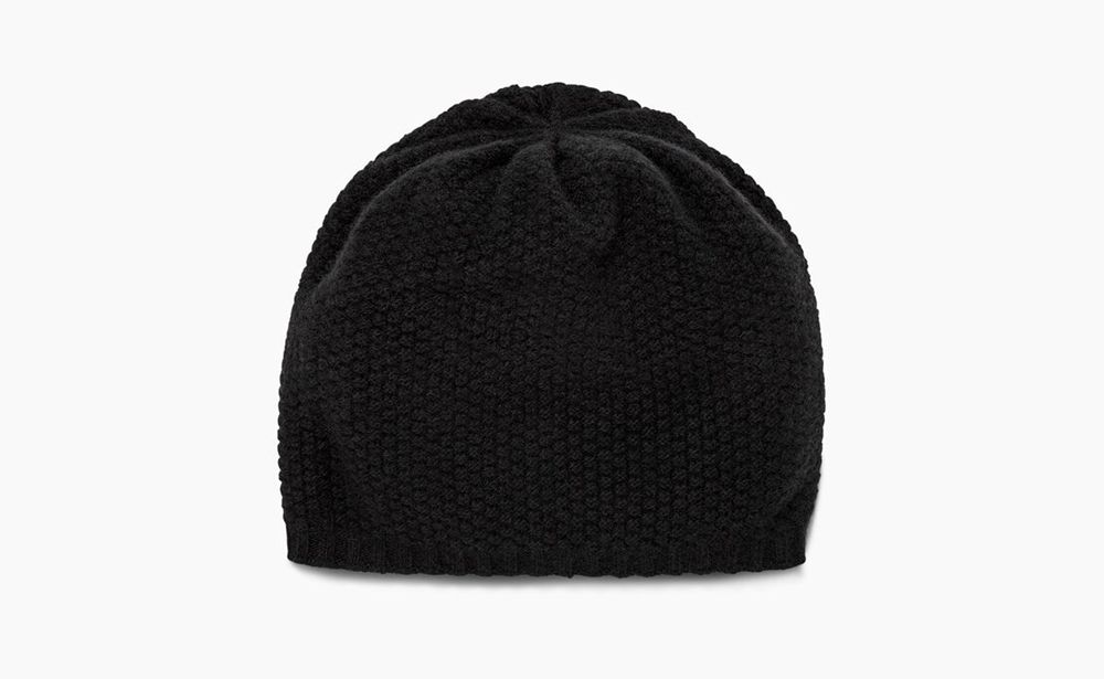 Ugg Hats Mens - Ugg Hendrix Popcorn Stitch Black - 068FELDUQ